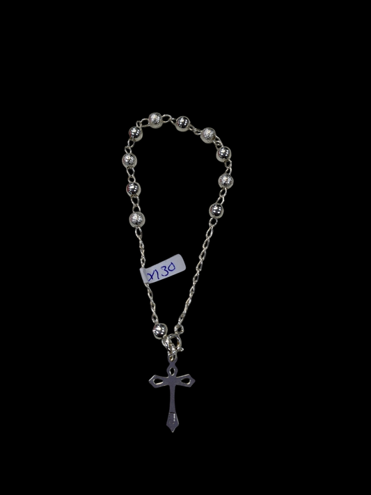 Silver Rosario Cross Bracelet